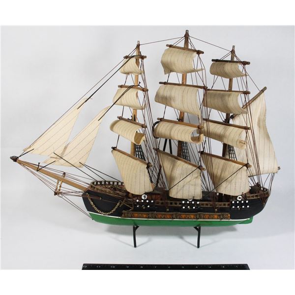 #1138 WOODEN SHIP MODEL WITH SAILS + METAL STAND