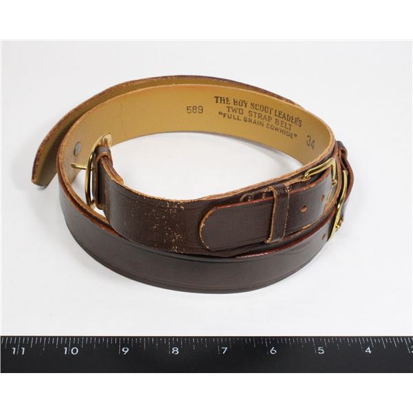 #1338 THE BOY SCOUT LEADERS TWO STRAP BELT COWHIDE
