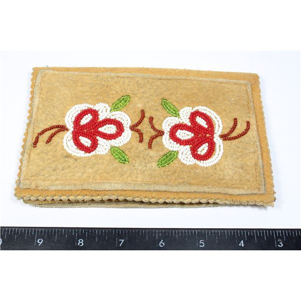 #1365 FIRST NATIONS BEADED HIDE WALLET LARGE