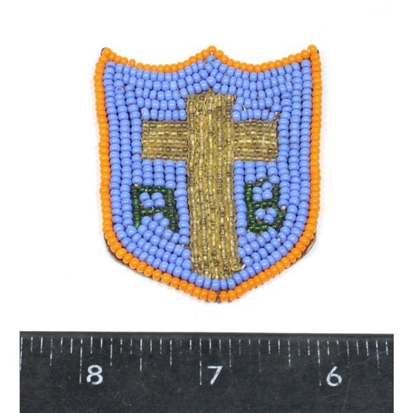 #1390 FIRST NATIONS BEADED PATCH AB CROSS 1900'S