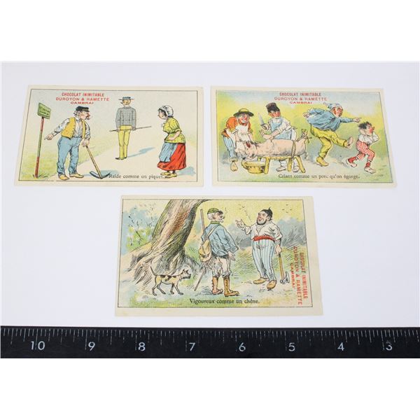 #1419 1800'S 3 FRENCH CHOCOLATE CAMBRAI CARDS