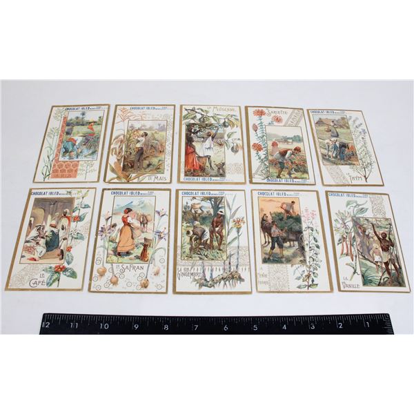 #1421 1800S 10 FRENCH CHOCOLATE CARDS PARIS FRANCE