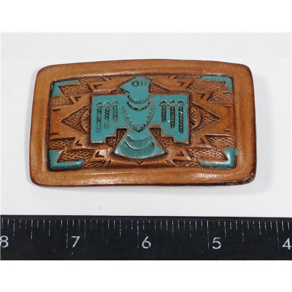 #1447 20TH CENTURY LEATHER THUNDERBIRD BELT BUCKLE