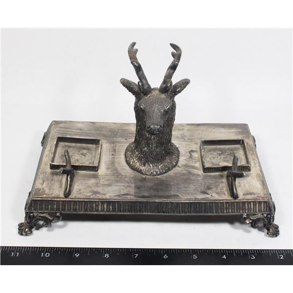 #1475 ANTIQUE INKWELL ELK DESIGN SHEFFIELD ENGLAND