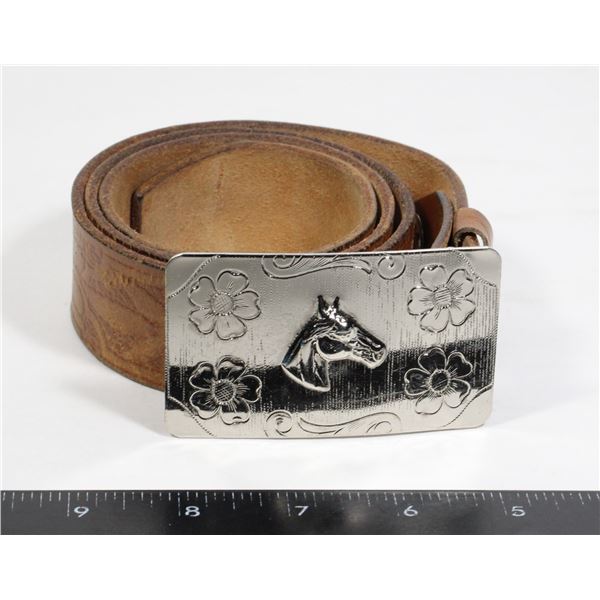 #1538 VINTAGE WESTERN BELT AND HORSE BELT BUCKLE