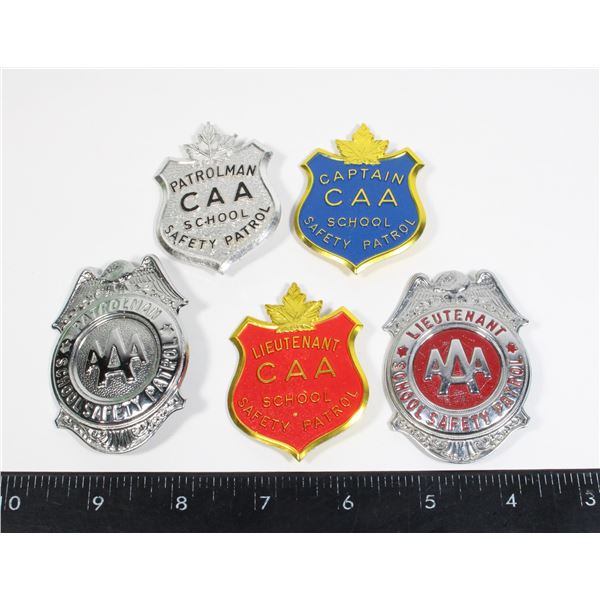 #1546 LOT OF 5 CAA SCHOOL SAFETY PATROL BADGES