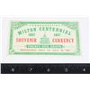 Image 1 : #1565 1857 1957 MILTON CENTENNIAL SOUVENIR 25 CENT