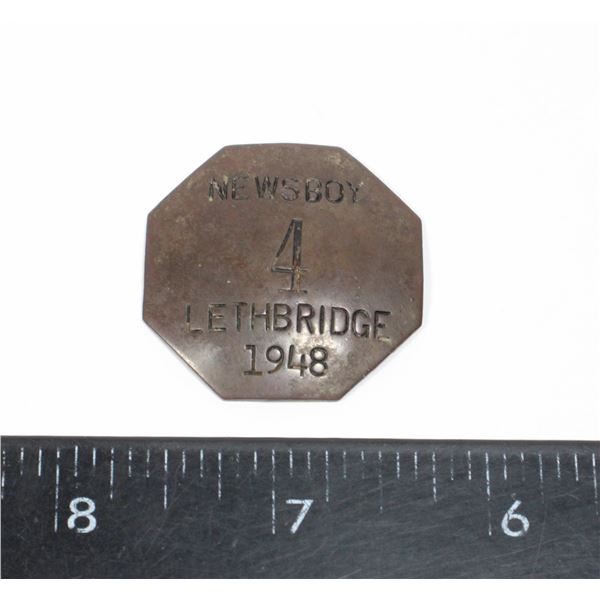 #1592 RARE NEWSBOY #4 LETHBRIDGE 1948 BADGE