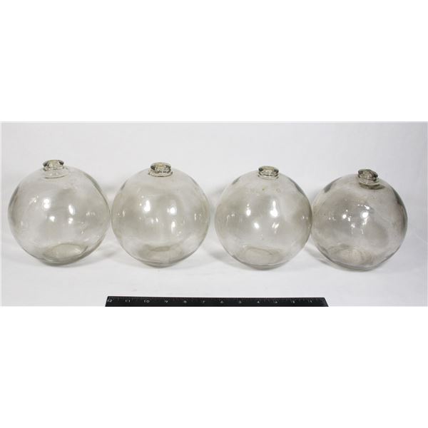 #1616 LOT OF 4 LARGE GLASS FLOAT BALL WITH