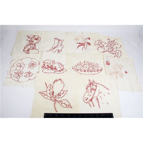 #1625 LOT OF ANTIQUE STITCHED CLOTH DESIGNS