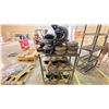 Image 1 : SHELF WITH CONTENTS, 10 MOTORCYCLE HELMETS AND SMALL WHEELS