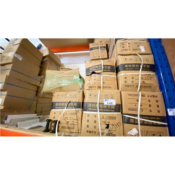 LARGE INVENTORY OF ADJUSTABLE CABINET FEET, 18-CASES, OVER 7,000-PIECES.