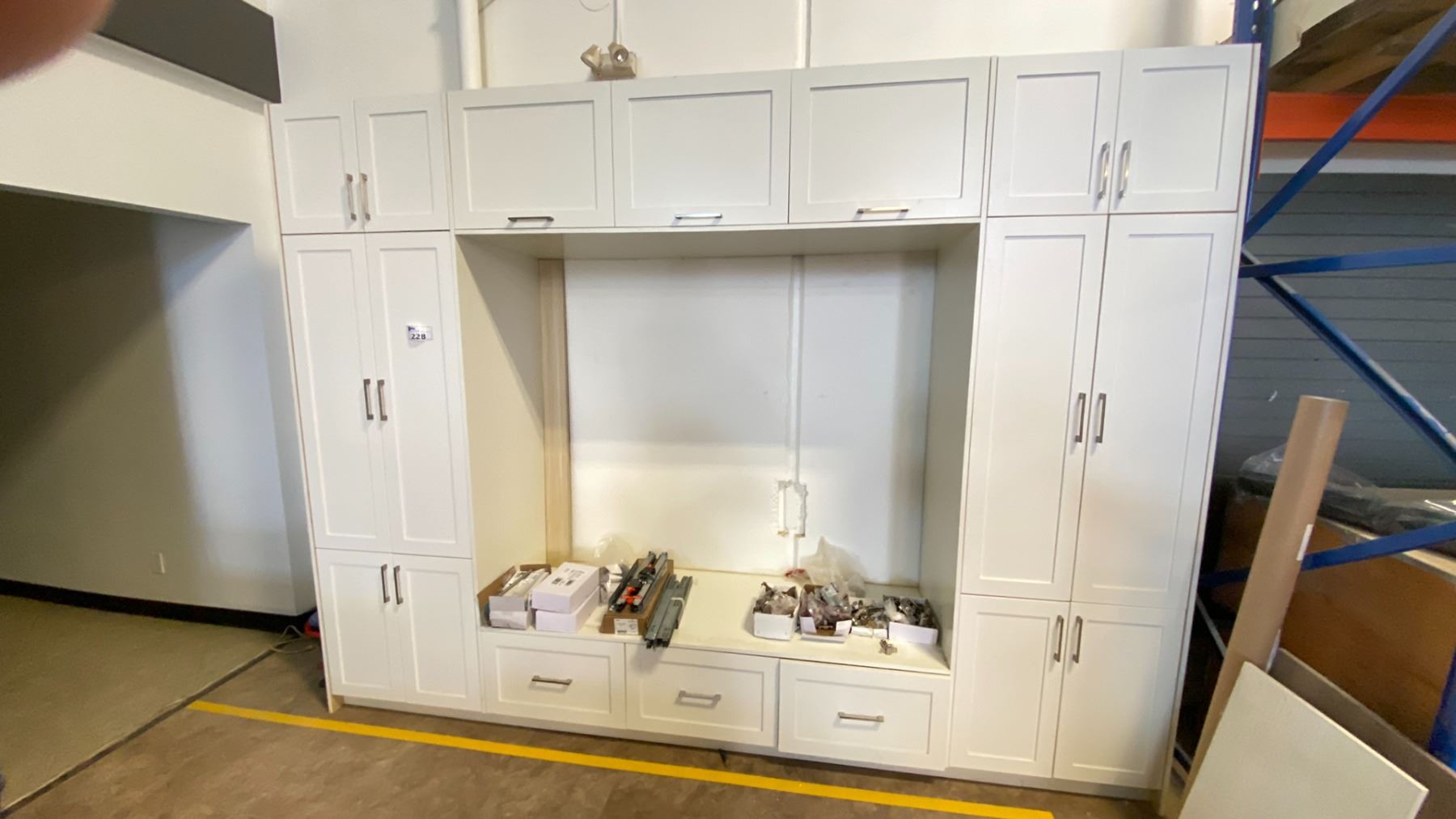 27 Inch High Storage Unit WHITE WALL UNIT WITH 27 INCH PANTRY AT EACH END. 126 INCHES OVERALL, 95 ...
