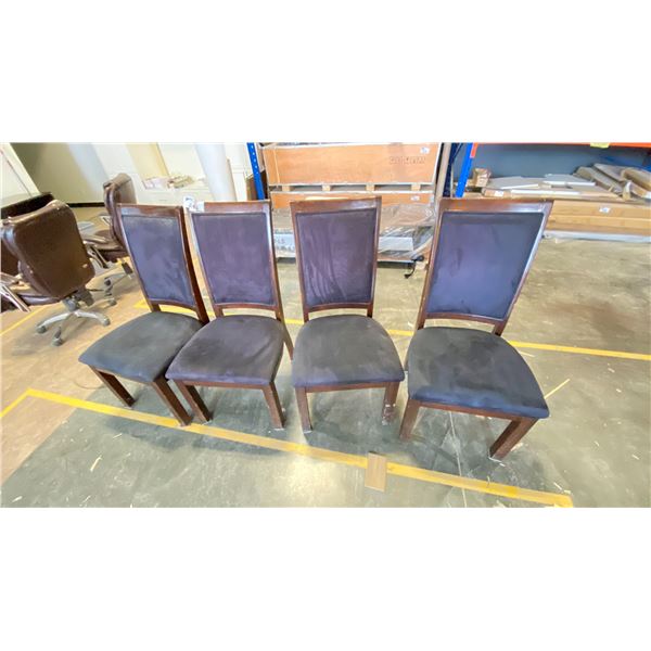 4 WOOD FRAME DINING ROOM CHAIRS.
