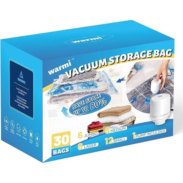 30-Pack of Vacuum Storage Bags with Electric Air Pump - Sealer Bags for Storage - New