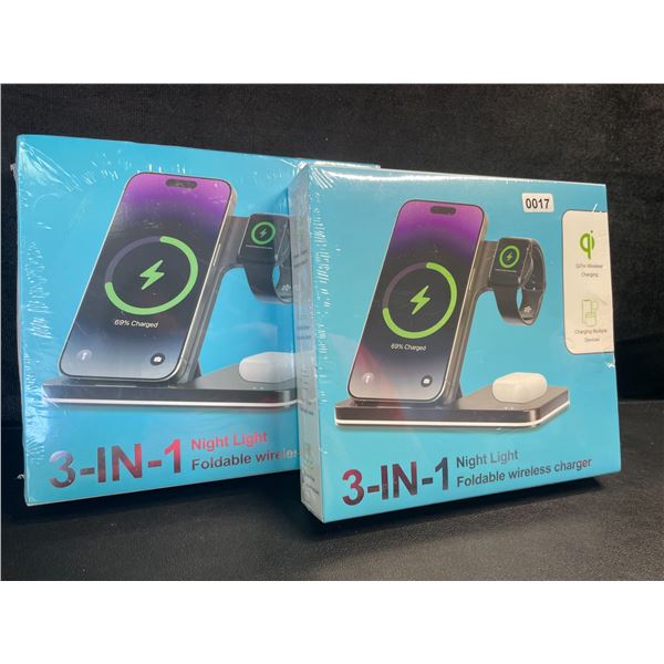 2 Night Light 3-in-1 Foldable Wireless Charging Stations - New Sealed