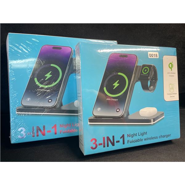 2 Night Light 3-in-1 Foldable Wireless Charging Stations - New Sealed