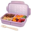 Image 1 : 2 Wheat Fiber Bento Lunch Boxes (3-Compartment); Cutlery Included - Purple - New Sealed