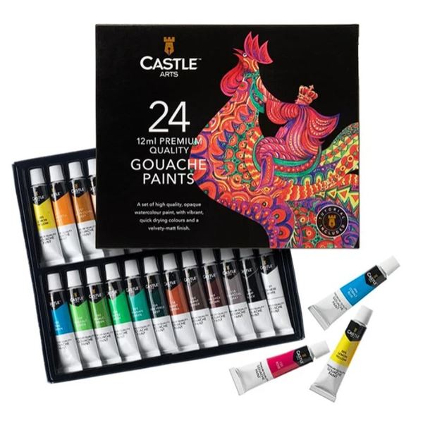 Castle Arts 24-Pack of Premium Quality Gouache Watercolor Paints (12ml Each) - New
