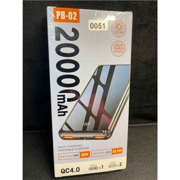 1 High-Capacity Power Bank (20,000mAh) Fast Charging Portable Charger - New Sealed