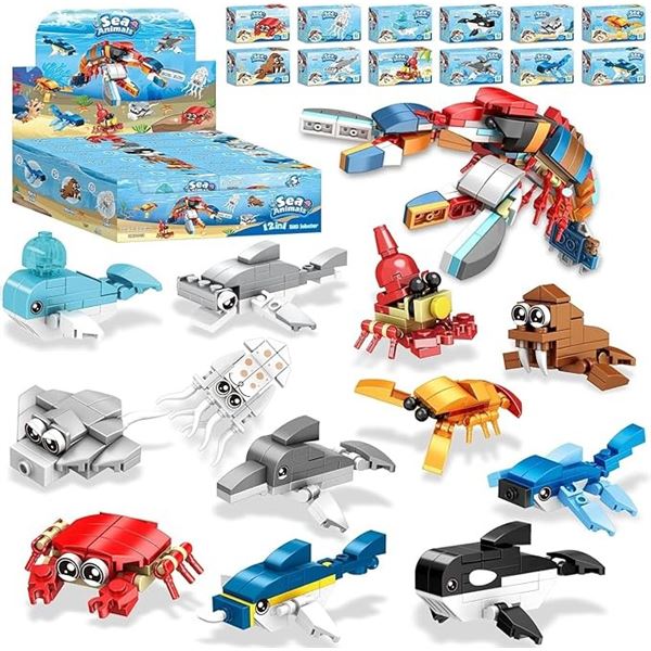 12-Pack Sea Animals Toy Building Blocks/Lego-Style Building Block Set - New