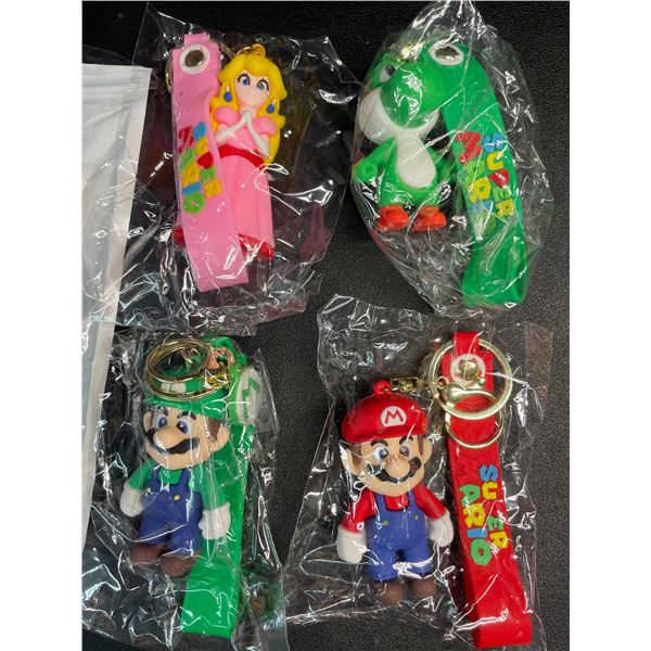 Set of 4 Mario Brothers Character Keychains - Peach, Mario, Luigi, & Yoshi - New