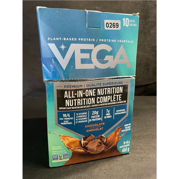 1 Box of VEGA Plant-Based Protein - 10x 46g Packs - Chocolate - New (Dmg Box*)