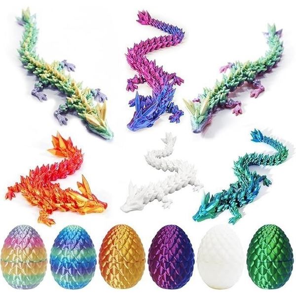 6-Pack of 3D Printed Dragon Eggs with Dragon Inside - Assorted Colours - Brand New