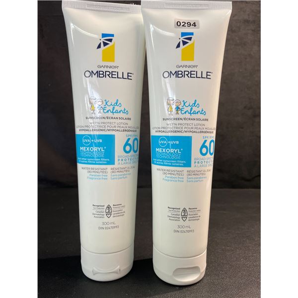 2 Garnier Ombrelle Kids SPF 60 Sunscreens for Sensitive Skin - 300ml - Water-Resistant - New