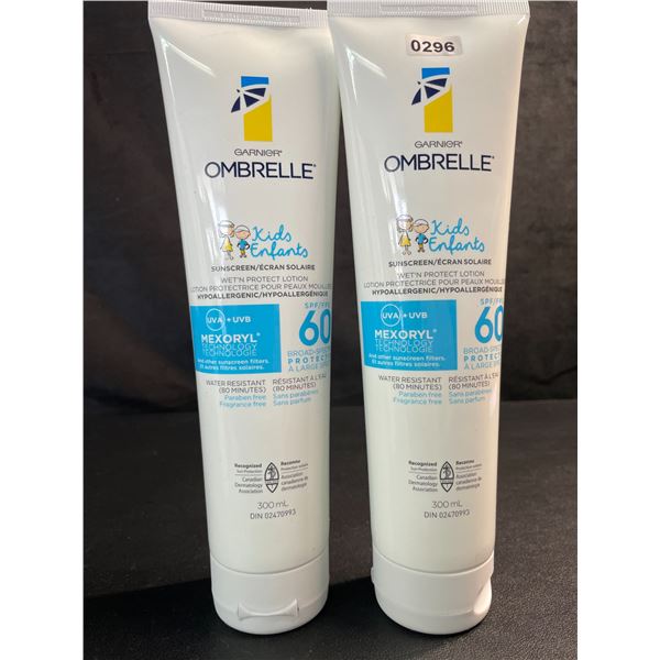 2 Garnier Ombrelle Kids SPF 60 Sunscreens for Sensitive Skin - 300ml - Water-Resistant - New