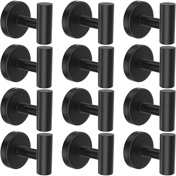 12PC Wall Mounted Black Hanging Hooks/Towel Hooks - New (3 x 4-Pack Boxes)