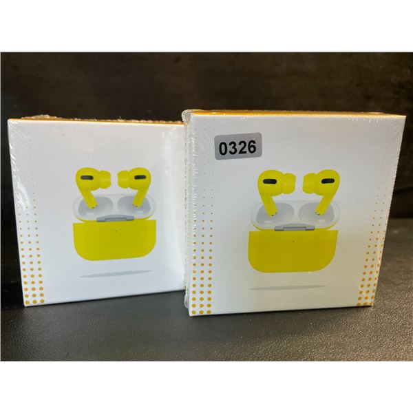 2 Pairs of AirBuds Pro Wireless Bluetooth Earbuds - Yellow - New Sealed