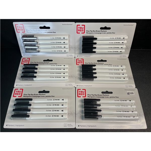 6 Packs of Fine Tip Dry-Erase Markers (24 Markers/4 Per Pack) Black - New