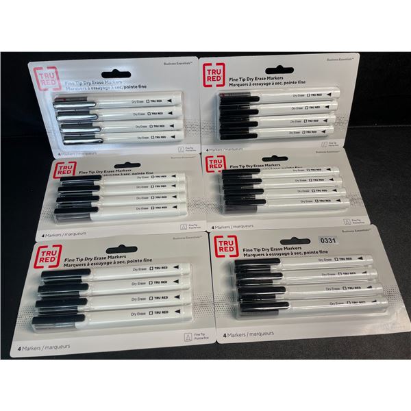 6 Packs of Fine Tip Dry-Erase Markers (24 Markers/4 Per Pack) Black - New