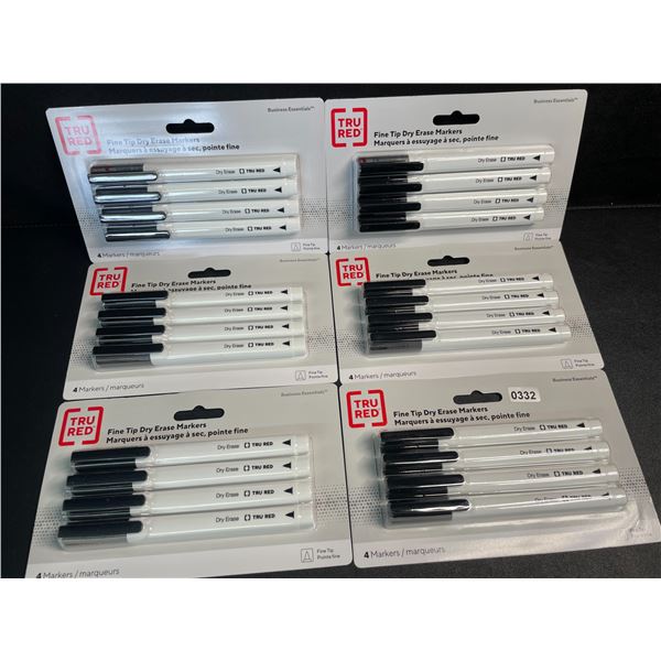6 Packs of Fine Tip Dry-Erase Markers (24 Markers/4 Per Pack) Black - New