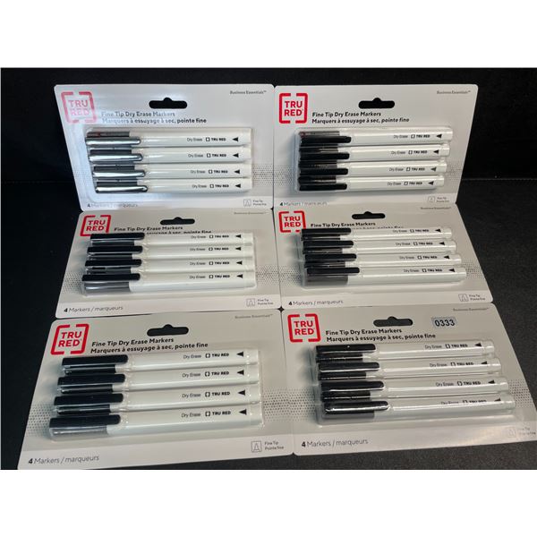6 Packs of Fine Tip Dry-Erase Markers (24 Markers/4 Per Pack) Black - New
