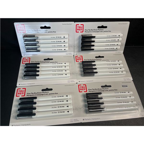 6 Packs of Fine Tip Dry-Erase Markers (24 Markers/4 Per Pack) Black - New