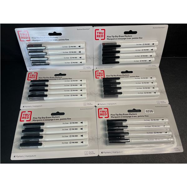 6 Packs of Fine Tip Dry-Erase Markers (24 Markers/4 Per Pack) Black - New