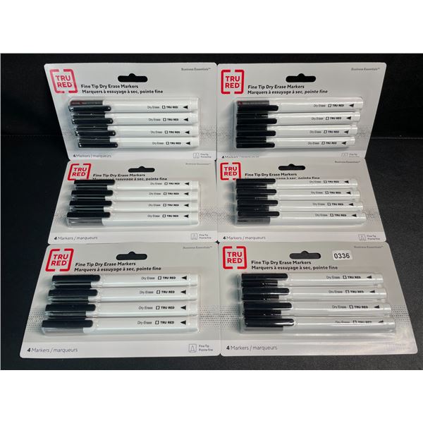 6 Packs of Fine Tip Dry-Erase Markers (24 Markers/4 Per Pack) Black - New
