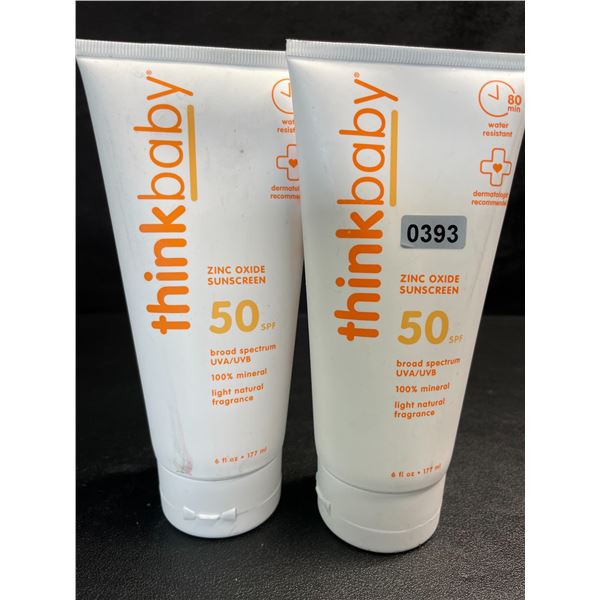 2 ThinkBaby Sunscreen Lotions; SPF 50 Broad Spectrum Zinc Oxide Sunscreens - 177ml - New