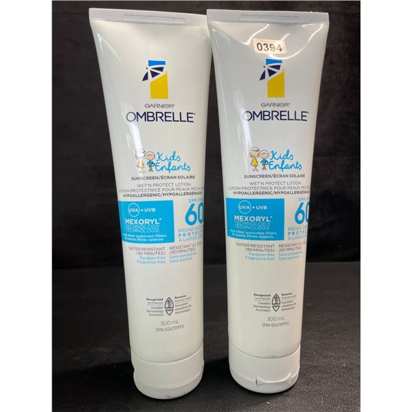 2 Garnier Ombrelle Kids SPF 60 Sunscreens for Sensitive Skin - 300ml - Water-Resistant - New