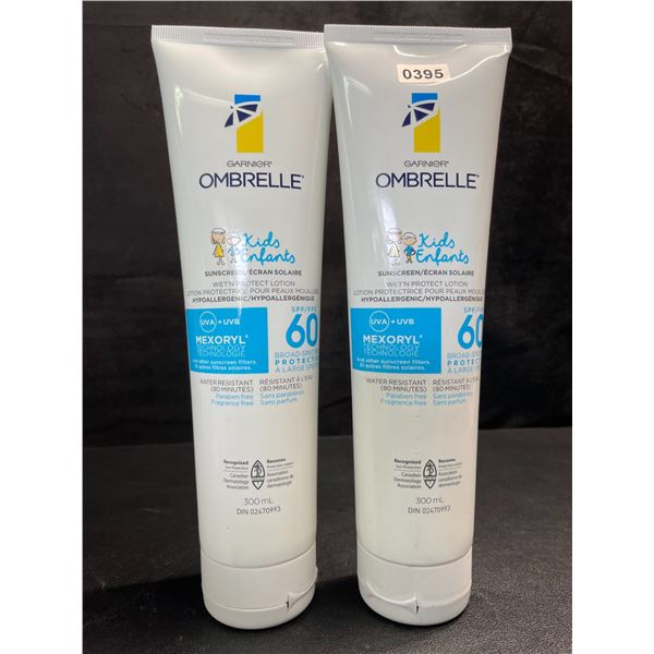 2 Garnier Ombrelle Kids SPF 60 Sunscreens for Sensitive Skin - 300ml - Water-Resistant - New