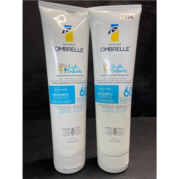 2 Garnier Ombrelle Kids SPF 60 Sunscreens for Sensitive Skin - 300ml - Water-Resistant - New