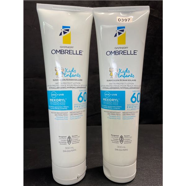 2 Garnier Ombrelle Kids SPF 60 Sunscreens for Sensitive Skin - 300ml - Water-Resistant - New