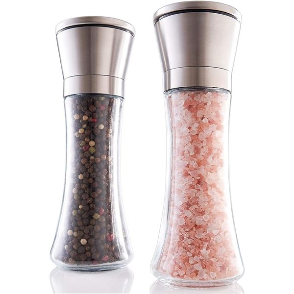 6 Refillable Stainless Steel Salt and Pepper Shakers w/ Adjustable Coarse Mills (3 x 2-Packs) - New
