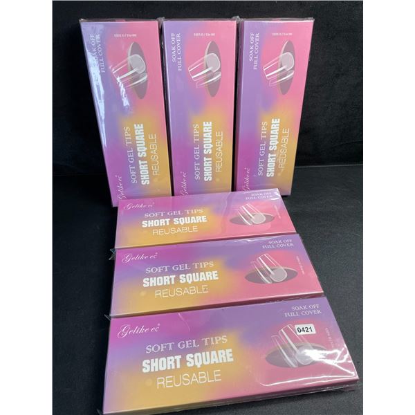 6 Packs of Gelike Soft Gel Square Nail Tips (300pcs Each) for DIY Gel Nails - New