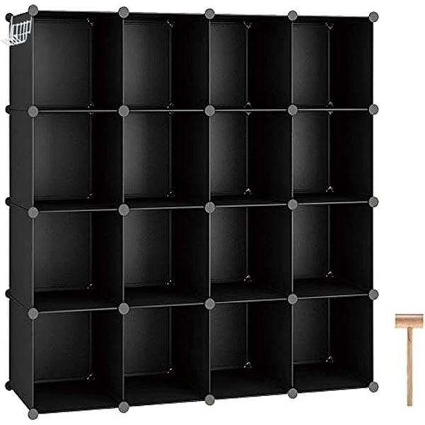 16-Cube Storage Organizer/DIY Plastic Cube Closet Organizer - Black - New in Box (Assembly Req'd)