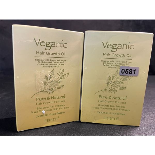2 Boxes of Veganic Hair Growth Oil - Pure & Natural Hair Growth Formula (2 x 30ml Bottles Per) New