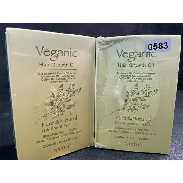 2 Boxes of Veganic Hair Growth Oil - Pure & Natural Hair Growth Formula (2 x 30ml Bottles Per) New