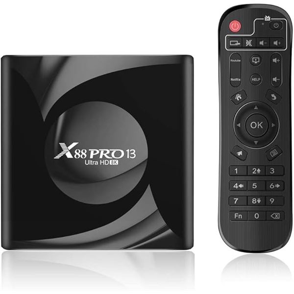 1 X88 Pro13 Android 13.0 TV Box - 4GB Ram/64GB Rom 8K Ultra HD Quad-Core WiFi6 TV Box - New